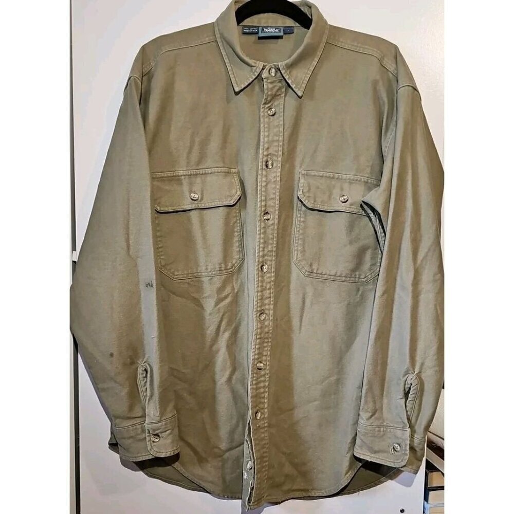 Woolrich Vintage Men’s Cotton Button Down Heavy Long Sleeve Shirt Green Large